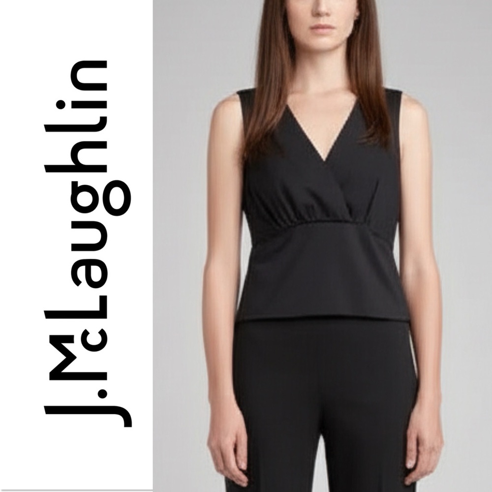 J. McLaughlin Black Sleeveless V-Neck Peplum Top